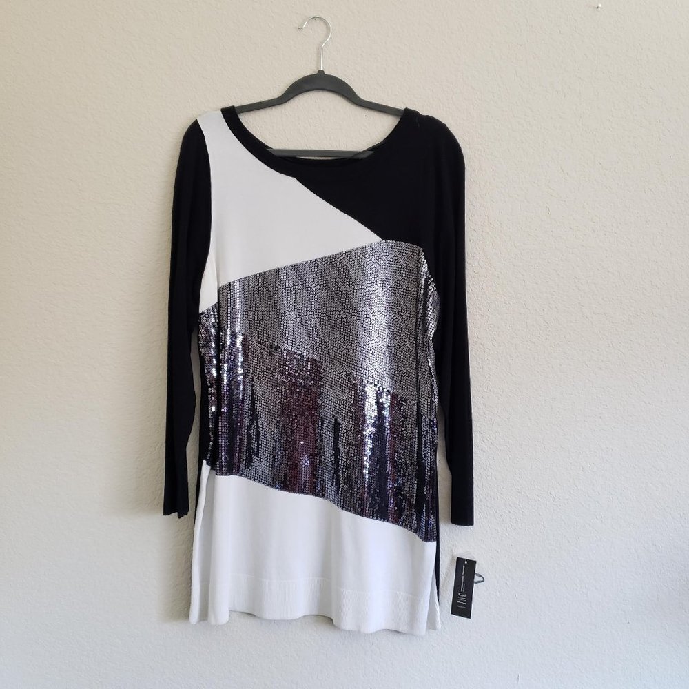 INC Black White and Sequined Top